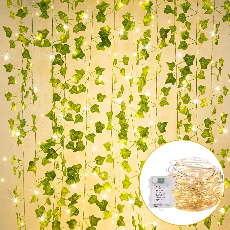 Color - Changing LED String Lights for Christmas DecorArtificial Ivy Vines Fairy Lights, AA Battery Powered, 8 Modes Color - Changing LED String Lights for Christmas DecorArtificial Ivy Vines Fairy Lights, AA Battery Powered, 8 Modes