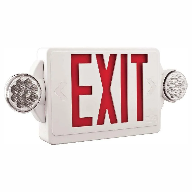 Industrial Wall - Mounted Lighting for Workshop WallsLED Combo Exit Sign, Universal Face with Red Letters, White Finish, Battery Backup Included Industrial Wall - Mounted Lighting for Workshop WallsLED Combo Exit Sign, Universal Face with Red Letters, White Finish, Battery Backup Included
