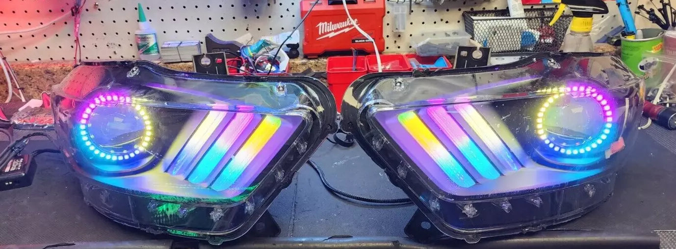 USED ORACLE 2015-2017 FORD MUSTANG HEADLIGHTS -DYNAMIC COLORSHIFT RGB+A -BLACK