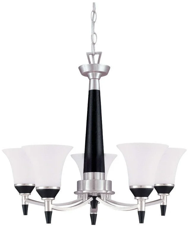 Nuvo Lighting 60-2455 Keen Collection Five Light Energy Star Efficient Fluorescent GU24 Chandelier in Brushed Nickel Finish Nuvo Lighting 60-2455 Keen Collection Five Light Energy Star Efficient Fluorescent GU24 Chandelier in Brushed Nickel Finish