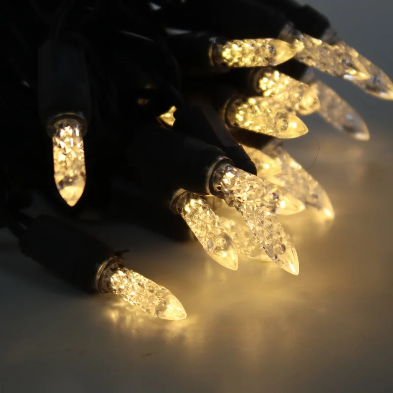String Lights for Seasonal Decorations (Spring, Fall, etc.)50-light  M5 Warm White LED Christmas Lights, 4" Spacing Brown Wire