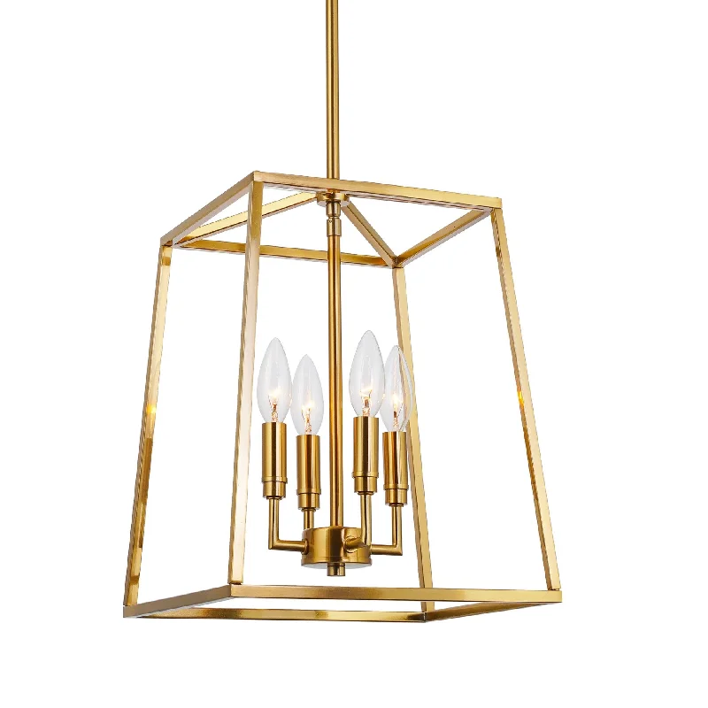 Industrial Ceiling - Mounted Lighting for Assembly PlantsKira Home Bellevue 16" 4-Light Modern Farmhouse Lantern Pendant Light, Adjustable Foyer Chandelier, Cool Brass Finish Industrial Ceiling - Mounted Lighting for Assembly PlantsKira Home Bellevue 16" 4-Light Modern Farmhouse Lantern Pendant Light, Adjustable Foyer Chandelier, Cool Brass Finish