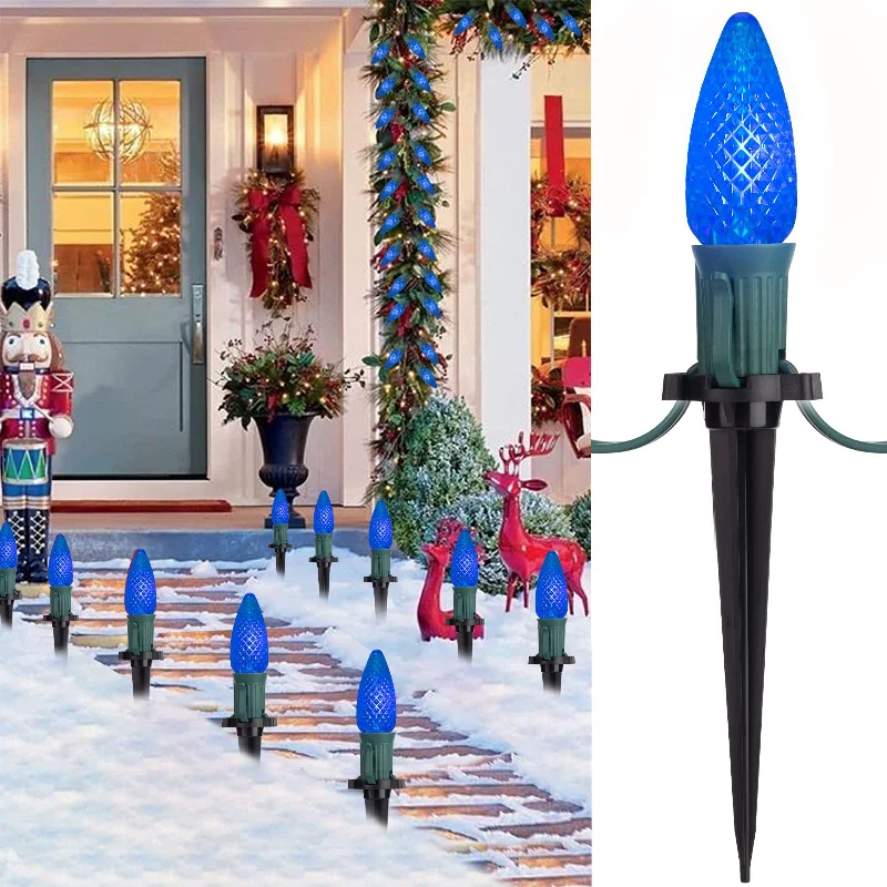 String Lights for Porch LightingChristmas Pathway Lights with C9 LED on Green Wire, Blue String Lights for Porch LightingChristmas Pathway Lights with C9 LED on Green Wire, Blue