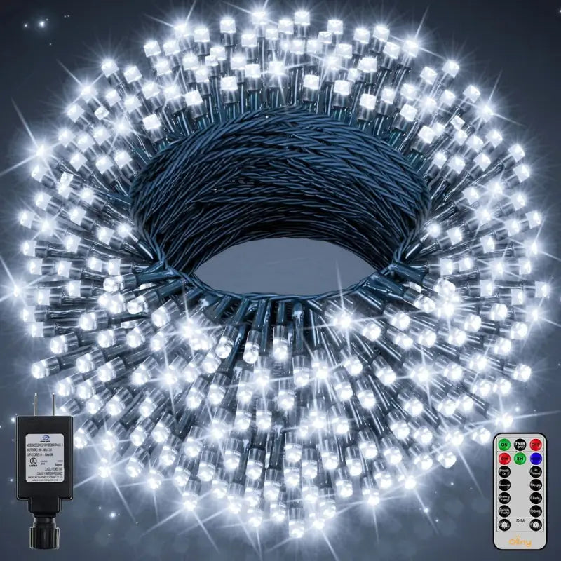 LED String Lights with Warm White GlowOllny 800 LED 262ft Cool White String Lights (Green Cable, Plug in, 8 Modes, IP44 Waterproof)