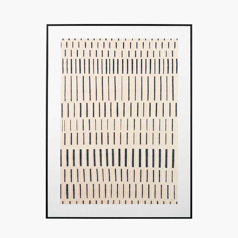 Natural Canvas with Black Stripe Pattern and Black Frame