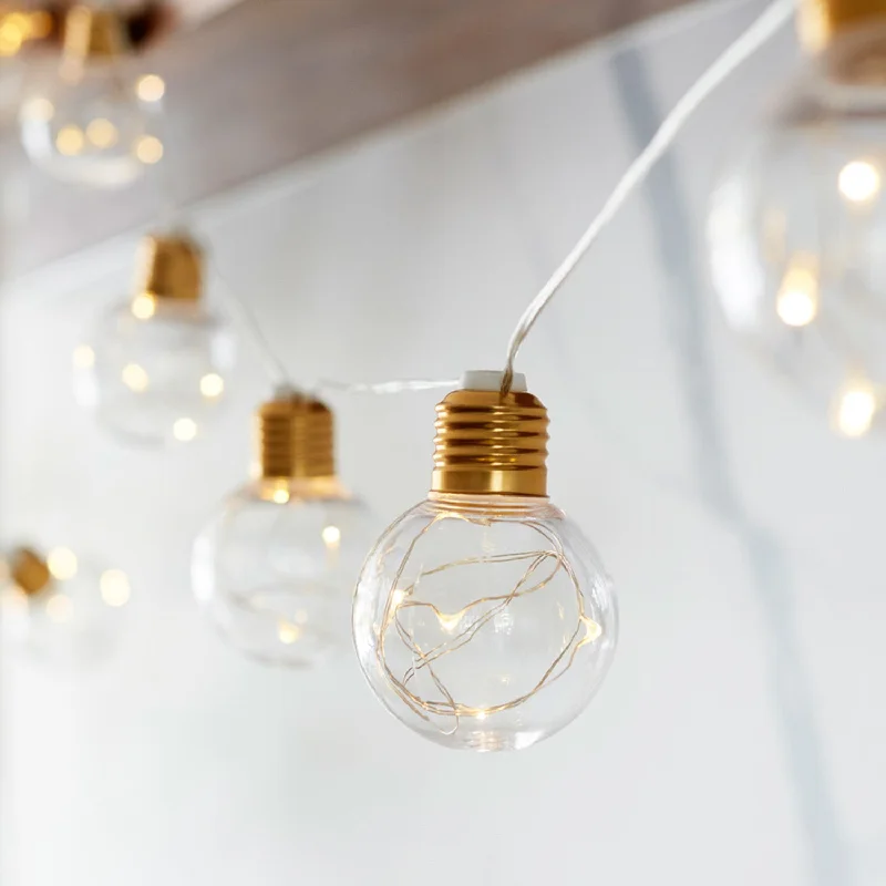 LED String Lights with Warm White GlowBrass Micro Battery Festoon Lights