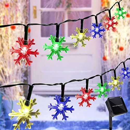 Waterproof String Lights for Patio DecorSolar Snowflake String Lights - 100 LED 33ft - Outdoor Christmas Fairy Lights - 8 Lighting Modes - Multicolor Waterproof String Lights for Patio DecorSolar Snowflake String Lights - 100 LED 33ft - Outdoor Christmas Fairy Lights - 8 Lighting Modes - Multicolor