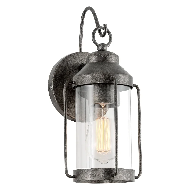 Industrial Exit Sign Lighting for Quick EvacuationKira Home Larsen 13" Modern Farmhouse Wall Sconce + Clear Glass Cylinder Shade, Dark Slate Iron Finish Industrial Exit Sign Lighting for Quick EvacuationKira Home Larsen 13" Modern Farmhouse Wall Sconce + Clear Glass Cylinder Shade, Dark Slate Iron Finish