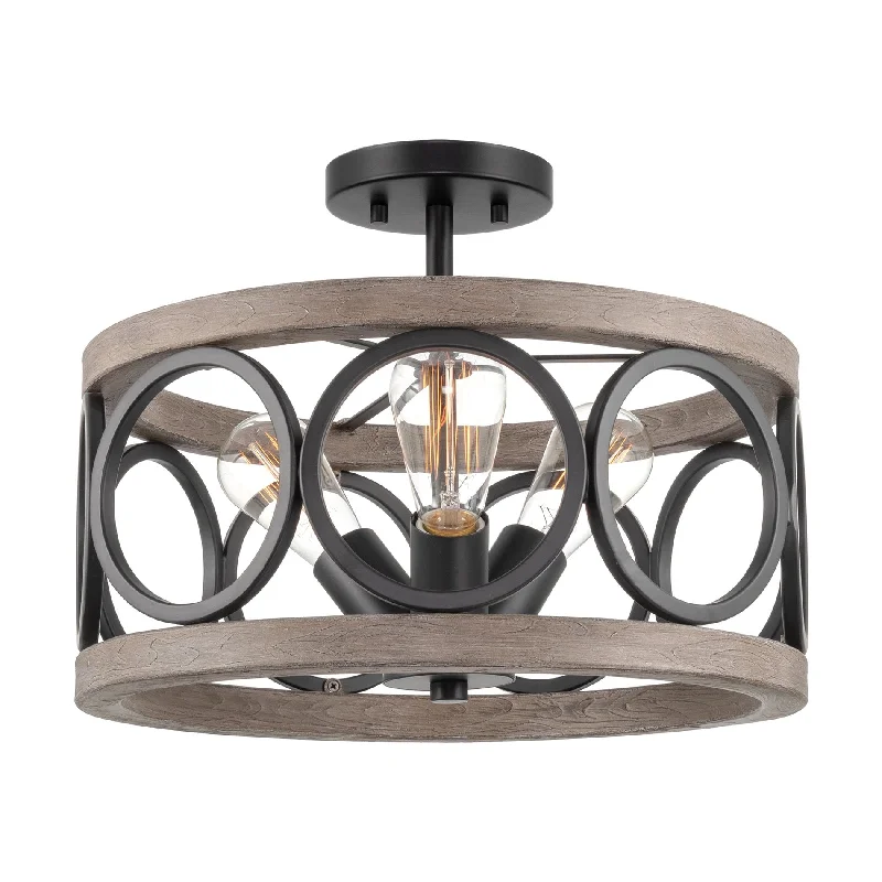 Industrial Lighting for Metal Fabrication ShopsKira Home Larkin 15" 3-Light Modern Farmhouse Semi-Flush Mount Ceiling Light, Metal Drum Shade, Weathered Ash Wood Style + Black Finish Industrial Lighting for Metal Fabrication ShopsKira Home Larkin 15" 3-Light Modern Farmhouse Semi-Flush Mount Ceiling Light, Metal Drum Shade, Weathered Ash Wood Style + Black Finish