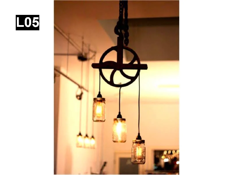 Industrial Lighting for Automotive Manufacturing PlantsBeautiful Pulley lamp with mason jars L05 Industrial Lighting for Automotive Manufacturing PlantsBeautiful Pulley lamp with mason jars L05