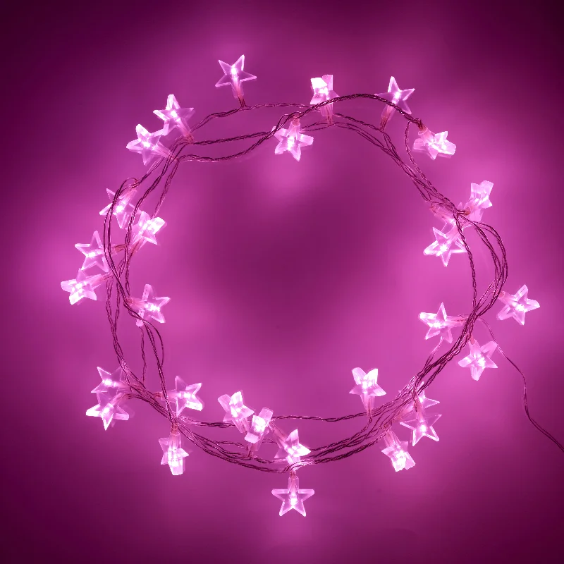 String Lights with Clear Bulbs for a Classic Look30 Pink LED Star Fairy Lights On Clear Cable String Lights with Clear Bulbs for a Classic Look30 Pink LED Star Fairy Lights On Clear Cable