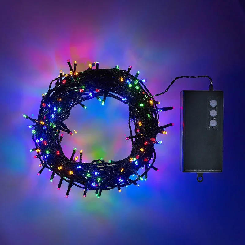 Twinkling String Lights for a Magical Atmosphere200 Multi Coloured LED Outdoor Battery Fairy Lights On Green Cable Twinkling String Lights for a Magical Atmosphere200 Multi Coloured LED Outdoor Battery Fairy Lights On Green Cable
