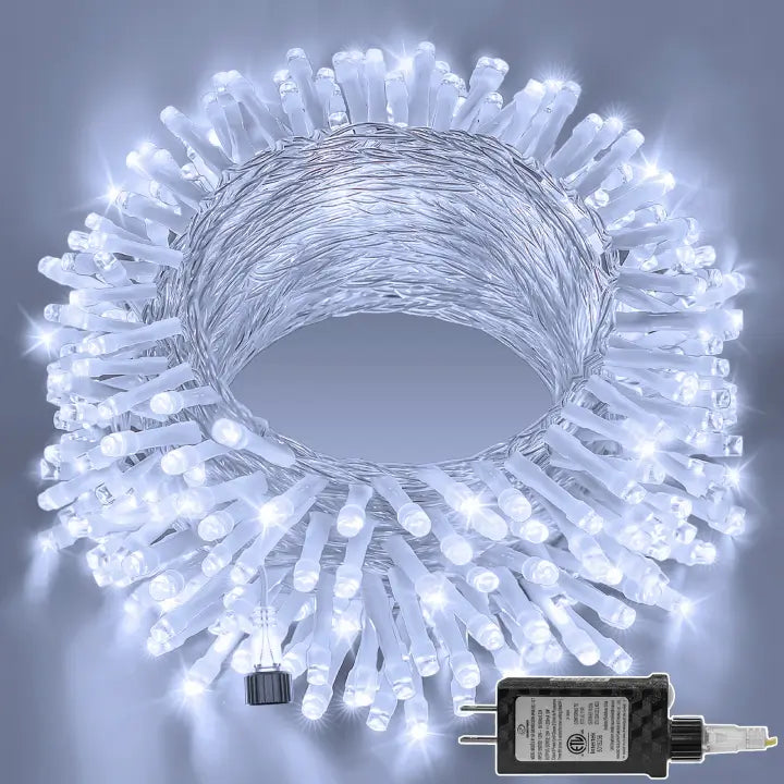 Solar - Powered String Lights for Energy - Saving BackyardsOllny 200 LED 60ft Cool White Connectable String Lights (Clear Cable, Plug in, 8 Modes)