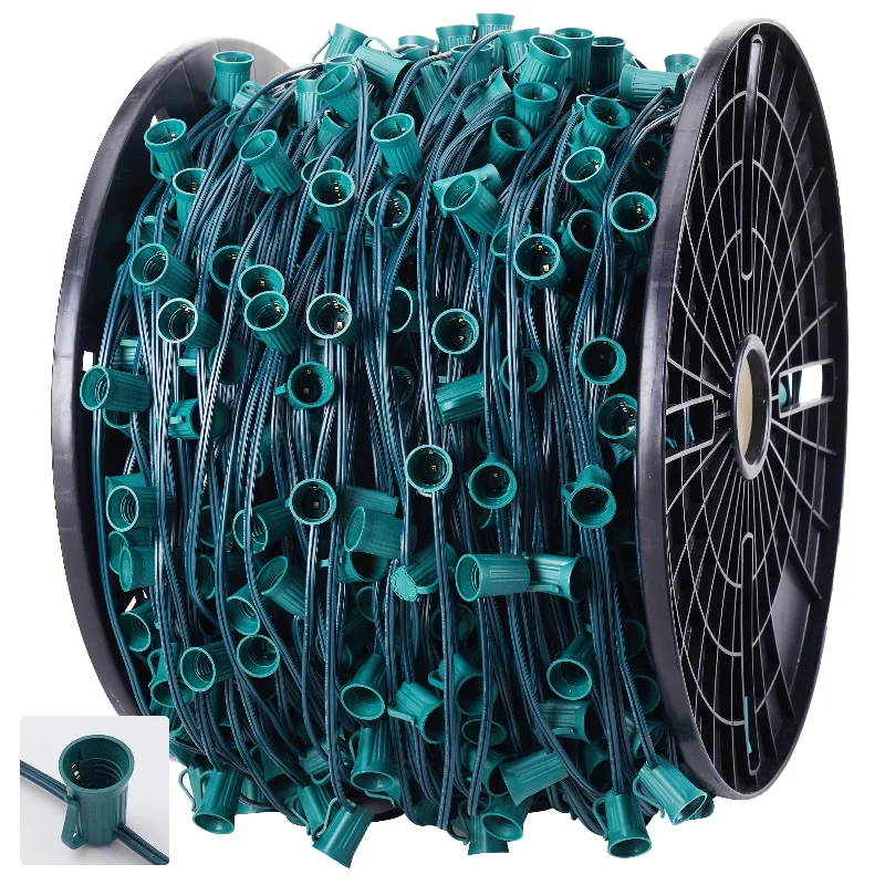 String Lights for Porch Lighting1000 Feet C9/E17 Light Sockets Set Spool