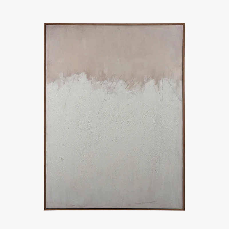 Natural and White Abstract Canvas with Natural Frame Large