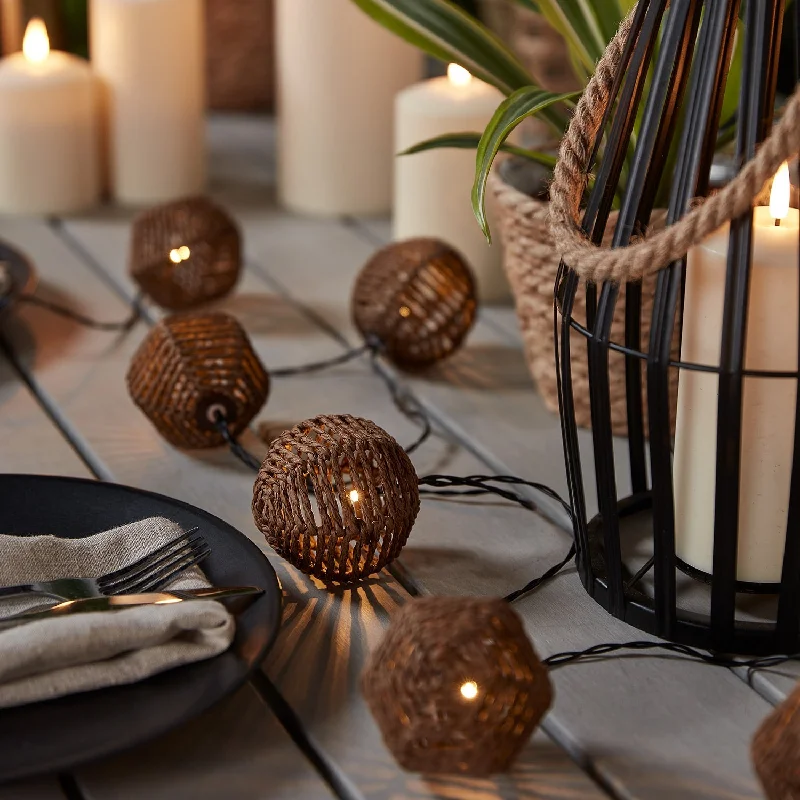 String Lights for Camping Trips10 Rattan Sphere Solar Fairy Lights