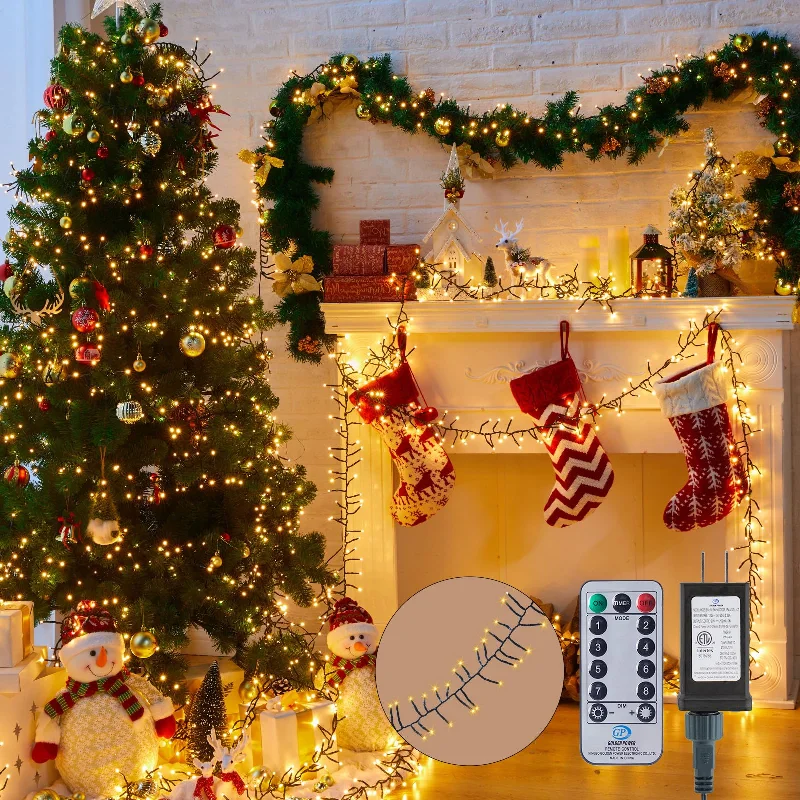 String Lights for Outdoor Dining AreasChristmas Cluster Lights with 8 Modes & Timer Remote, Plug in String Lights for Outdoor Dining AreasChristmas Cluster Lights with 8 Modes & Timer Remote, Plug in