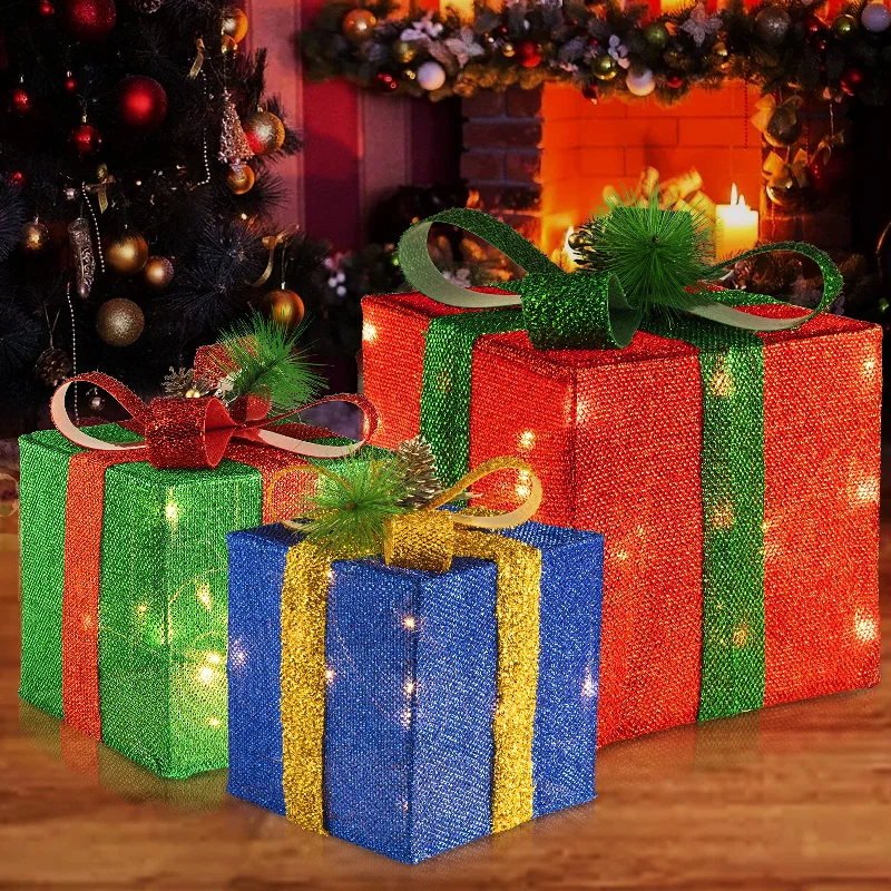 Color - Changing LED String Lights for Christmas DecorChristmas Lighted Gift Boxes, Set of 3