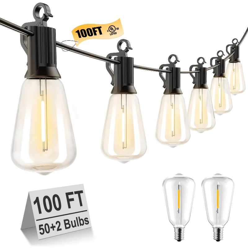 String Lights for Balcony DecorationST38 Vintage LED Bulb String Lights, 2700K