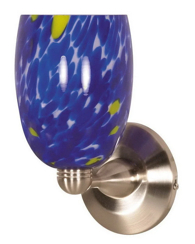 Nuvo Lighting 60-709 One Light Wall Sconce in Brushed Nickel Finish and Caspian Blue Brandy Glass Nuvo Lighting 60-709 One Light Wall Sconce in Brushed Nickel Finish and Caspian Blue Brandy Glass