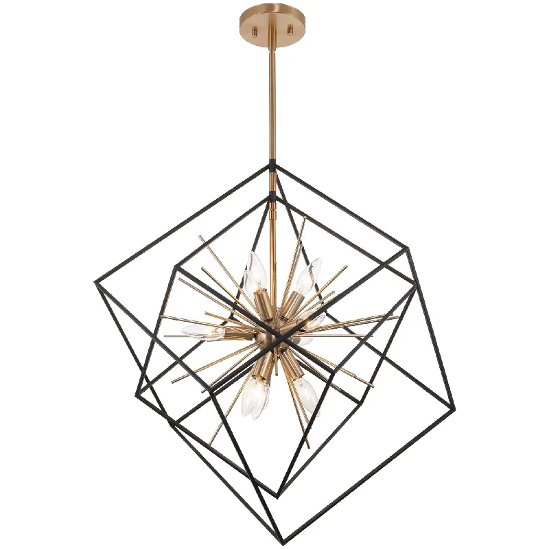 Industrial Task Lighting for Precision WorkstationsKira Home Berkshire 27" 9-Light Mid Century Modern Foyer Geometric Pendant Light, Adjustable Height, Black + Cool Brass Finish Industrial Task Lighting for Precision WorkstationsKira Home Berkshire 27" 9-Light Mid Century Modern Foyer Geometric Pendant Light, Adjustable Height, Black + Cool Brass Finish