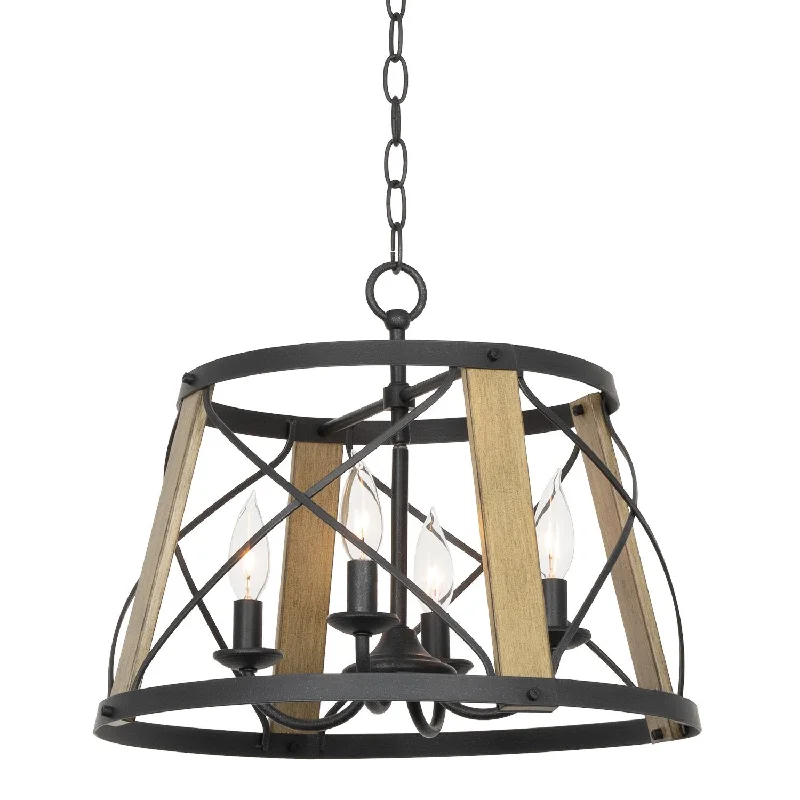 Color - Tunable Industrial Lighting for Special ApplicationsKira Home Napa 18" 4-Light Industrial Modern Farmhouse Round Chandelier, Adjustable Hanging Height, Smoked Birch Wood Style + Textured Black Finish