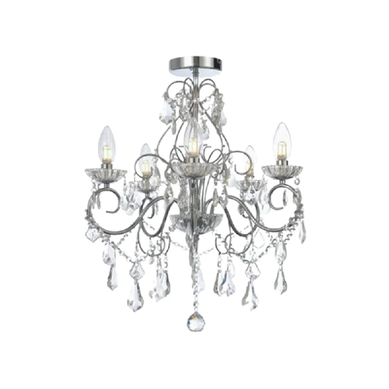 FORUM VELA 5LT Chandelier Ceiling Mounted Chrome Clear Cut Glass G9 Base-IP44