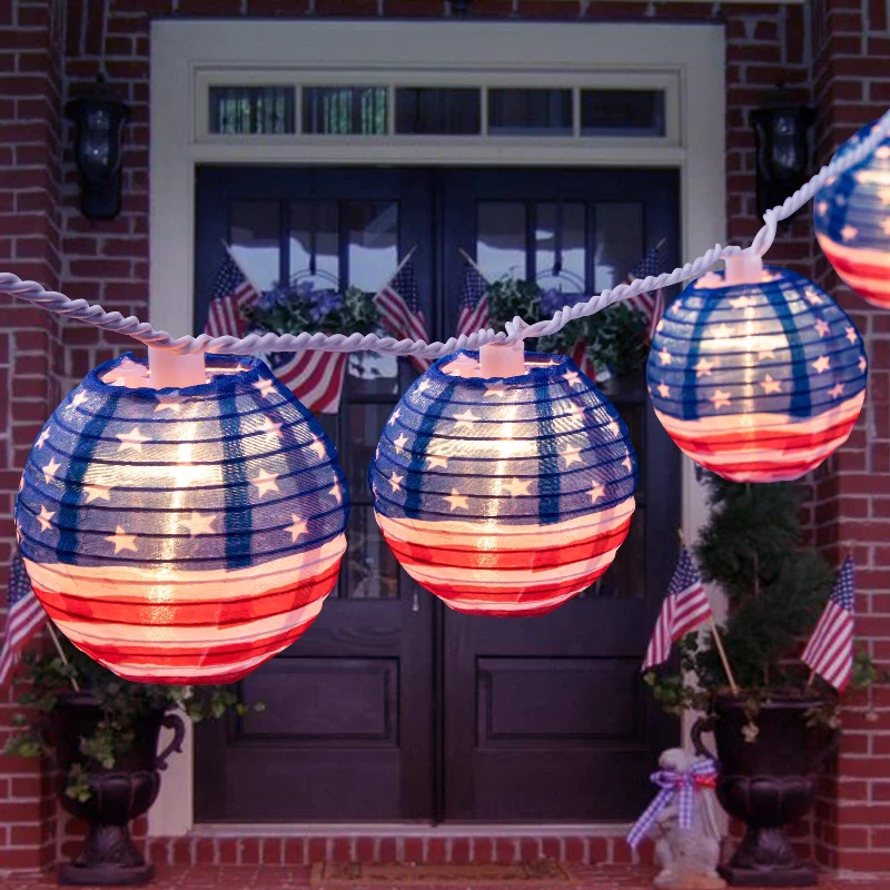 String Lights for Restaurant Outdoor SeatingAmerican Flag Lantern Lights, Independence Day String Lights for Restaurant Outdoor SeatingAmerican Flag Lantern Lights, Independence Day