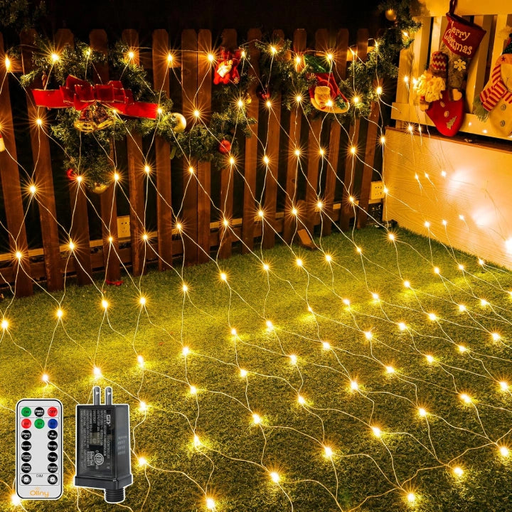 Waterproof String Lights for Patio DecorOllny 210 LED 10*7ft Warm White Outdoor Net Lights (Clear wire, IP67 Waterproof, 8 Modes) Waterproof String Lights for Patio DecorOllny 210 LED 10*7ft Warm White Outdoor Net Lights (Clear wire, IP67 Waterproof, 8 Modes)