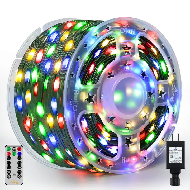 LED String Lights with Warm White GlowOllny 1000 LED 330ft Multicolor IP67 Waterproof Christmas String Lights (Green Wire, Plug in, 8 Modes)