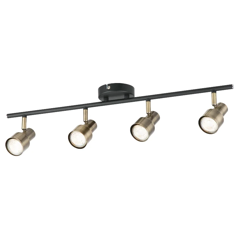 Industrial Ceiling - Mounted Lighting for Assembly PlantsNoah 4 X 5W GU10 Spotlight - Brass & Black Finish Industrial Ceiling - Mounted Lighting for Assembly PlantsNoah 4 X 5W GU10 Spotlight - Brass & Black Finish