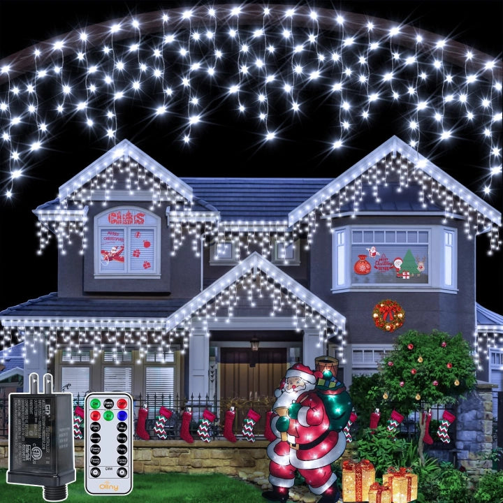 String Lights for Balcony DecorationOllny 594 LED 49ft Cool White Christmas Icicle Lights (Clear Cable, Plug in, 8 Modes) String Lights for Balcony DecorationOllny 594 LED 49ft Cool White Christmas Icicle Lights (Clear Cable, Plug in, 8 Modes)
