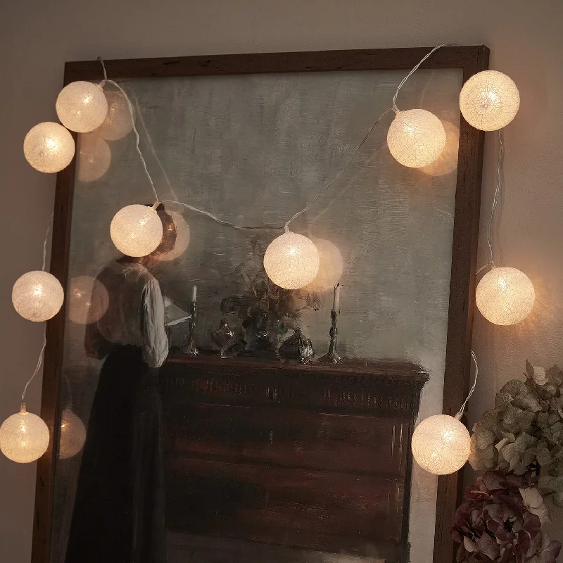 Battery - Operated String Lights for Indoor UseChalk Cotton Ball Fairy Lights