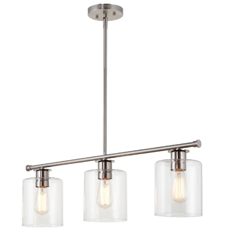 Adjustable Industrial Lighting for Flexible IlluminationKira Home Sloane 31" 3-Light Modern Industrial Farmhouse Island Light + Clear Glass Shades, Adjustable Hanging Height, Brushed Nickel Finish