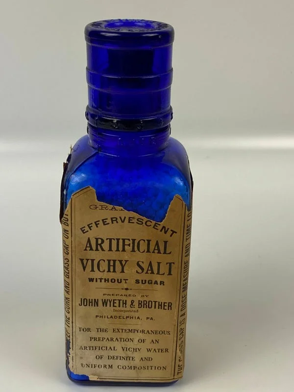Industrial Lighting for Pharmaceutical ManufacturingAntique Blue Wyeth & Bro. Vichy Salt Bottle w/Dose Cap Sealed Industrial Lighting for Pharmaceutical ManufacturingAntique Blue Wyeth & Bro. Vichy Salt Bottle w/Dose Cap Sealed
