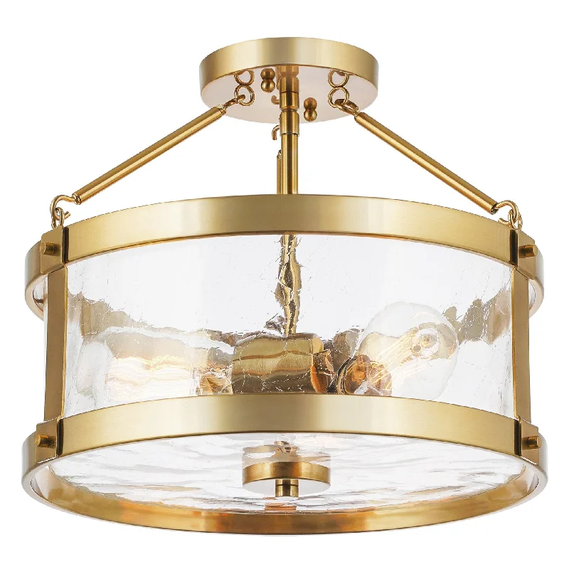 Industrial Lighting for Metal Fabrication ShopsKira Home Hadley 14" 3-Light Modern Farmhouse Semi-Flush Mount / Hall Light Ceiling Fixture + Crackled Glass Shade, Cool Brass Finish Industrial Lighting for Metal Fabrication ShopsKira Home Hadley 14" 3-Light Modern Farmhouse Semi-Flush Mount / Hall Light Ceiling Fixture + Crackled Glass Shade, Cool Brass Finish