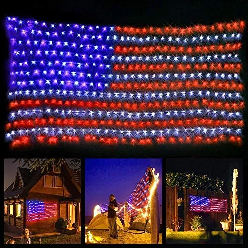 String Lights for Porch LightingAmerican Flag Patriotic Lights - Super Larger & Safer - Outdoor Lighted USA Light String - Waterproof - Independence Day