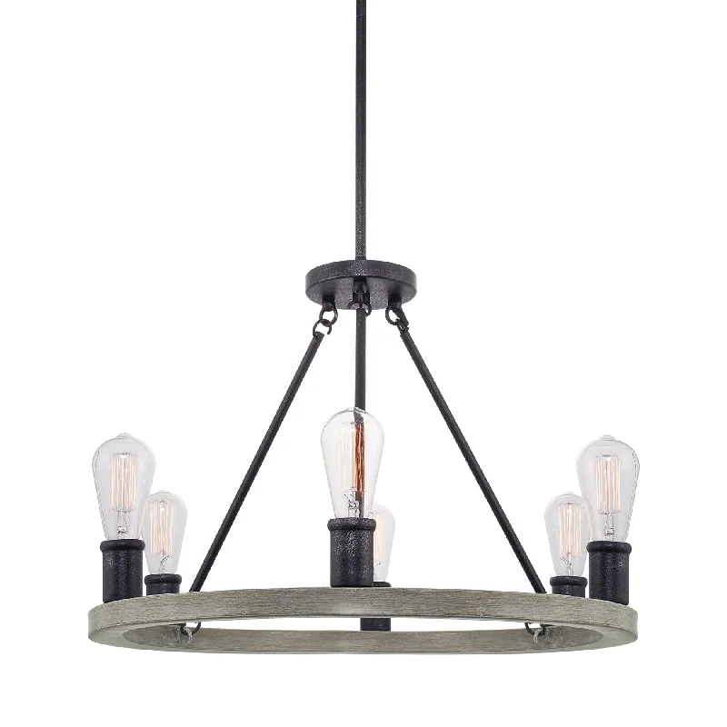 Industrial Task Lighting for Precision WorkstationsKira Home Jericho 25" 6-Light Large Industrial Rustic Farmhouse Wagon Wheel Chandelier, Round Kitchen Island Light, Textured Black Accents + Gray Oak Wood Finish Industrial Task Lighting for Precision WorkstationsKira Home Jericho 25" 6-Light Large Industrial Rustic Farmhouse Wagon Wheel Chandelier, Round Kitchen Island Light, Textured Black Accents + Gray Oak Wood Finish