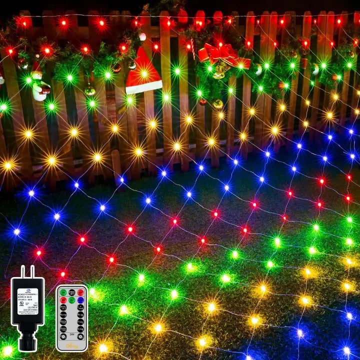 String Lights for Hotel Courtyard LightingOllny 200 LED 9.8ft*6.6ft Multi Color IP67 Net Lights (Clear wire, Plug in, 8 Modes) String Lights for Hotel Courtyard LightingOllny 200 LED 9.8ft*6.6ft Multi Color IP67 Net Lights (Clear wire, Plug in, 8 Modes)