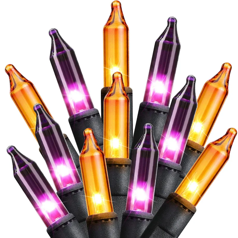 String Lights for Porch LightingMini Lights, Incandescent Bulbs on Black Wire, Orange & Purple String Lights for Porch LightingMini Lights, Incandescent Bulbs on Black Wire, Orange & Purple