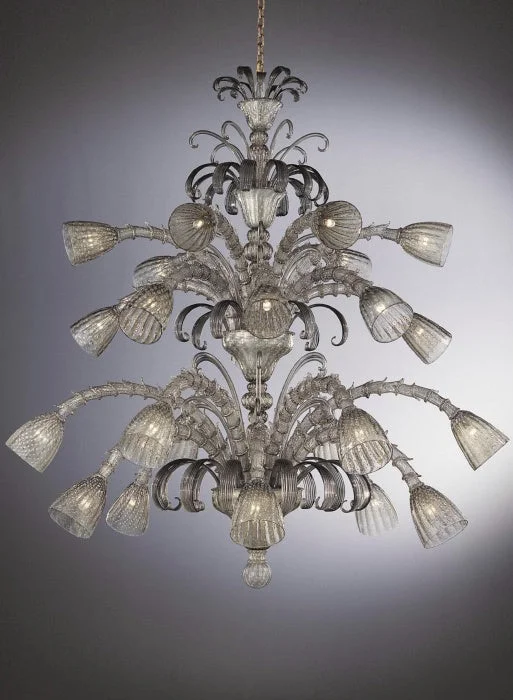 Chandeliers with Adjustable Arms for Directional Lighting24 Light Grey And Gold Murano Glass Venetian Style Chandelier