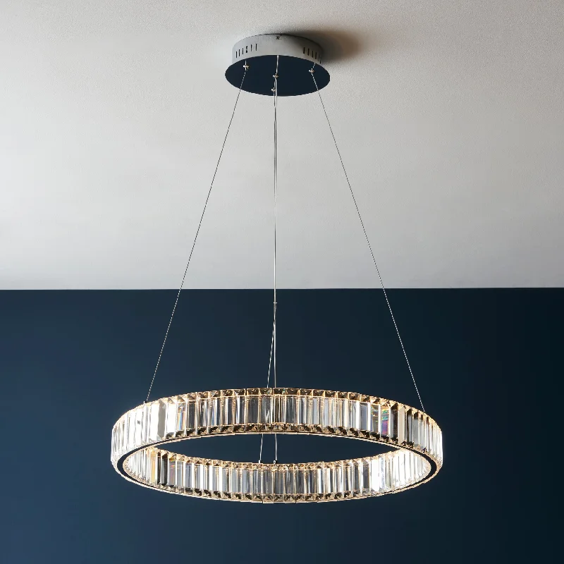 Chandeliers with Frosted Glass for a Softer Light DiffusionAmos Clarity Chrome & Clear Crystal Pendant