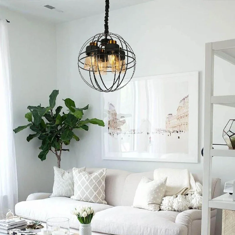 Art Deco Chandeliers for a Retro - Glam LookANKUR BROOKLYN 4 LIGHT BLACK METAL SPHERE CAGE CHANDELIER