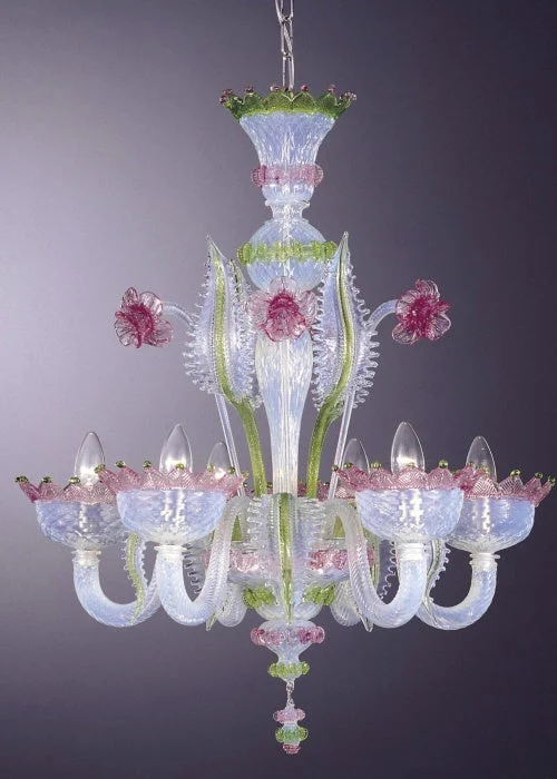Chandeliers with Pendant Lights for a Stylish LookCrystal Chandelier With Aquamarine, Pink And Green Accents