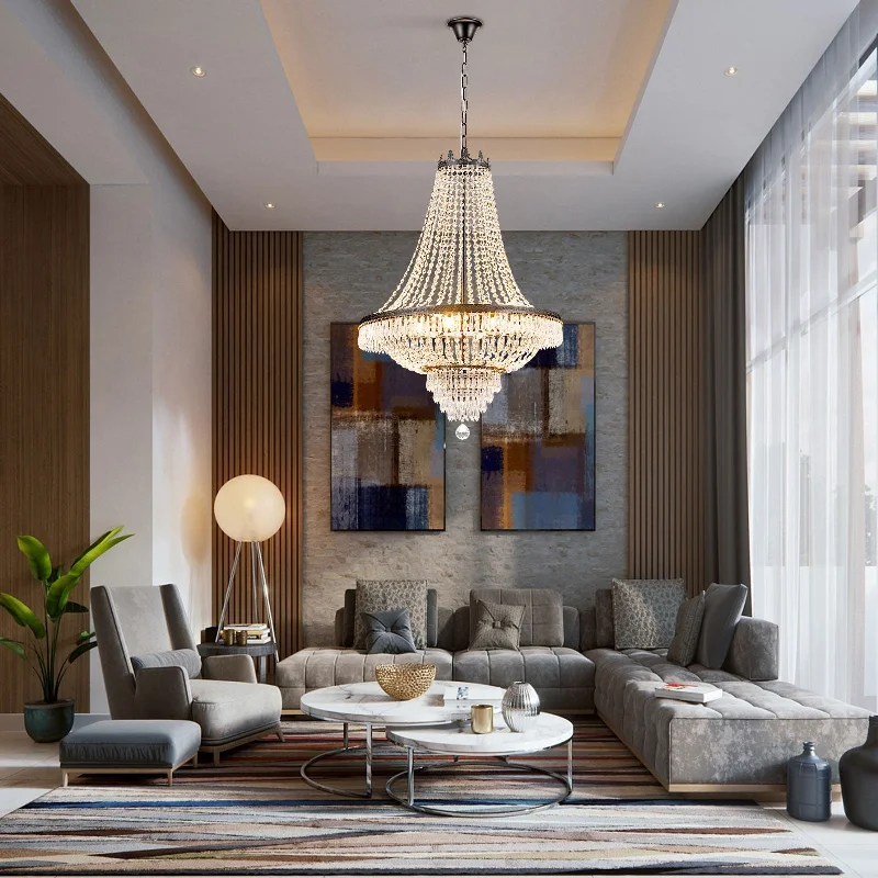 Chandeliers with Metal Frames in Black FinishFrench Empire Chandelier Luxury Large Foyer Crystal Ceiling Light - H30 "xW 24" Chandeliers with Metal Frames in Black FinishFrench Empire Chandelier Luxury Large Foyer Crystal Ceiling Light - H30 "xW 24"