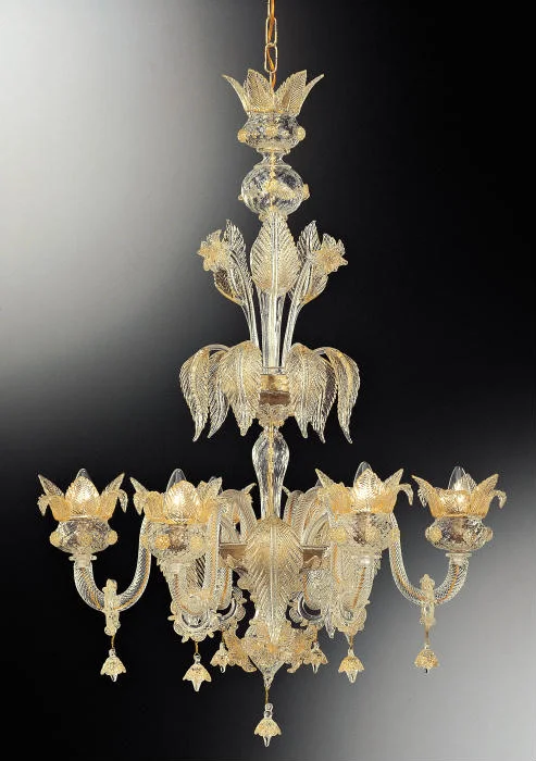 Chandeliers with Colored Glass for a Splash of ColorGold And Clear Glass 6 Light Murano Glass Flower Chandelier