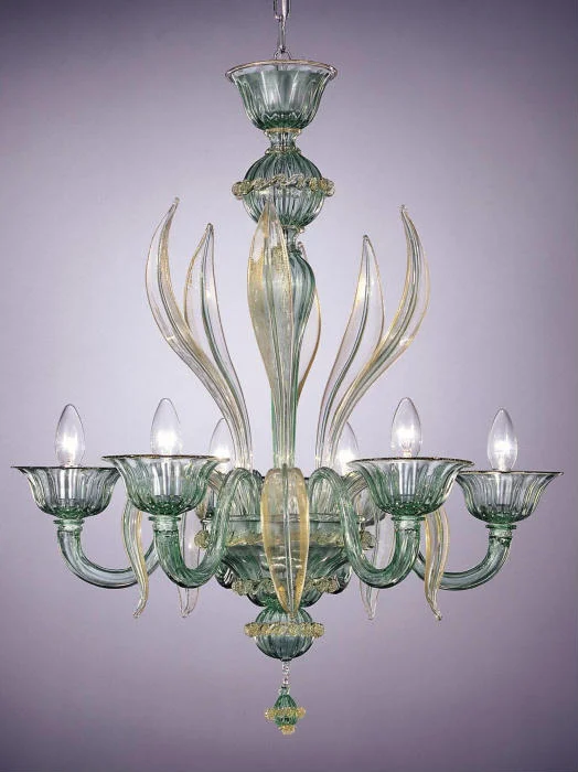 Art Deco Chandeliers for a Retro - Glam LookGreen Murano Glass 6 Light Chandelier