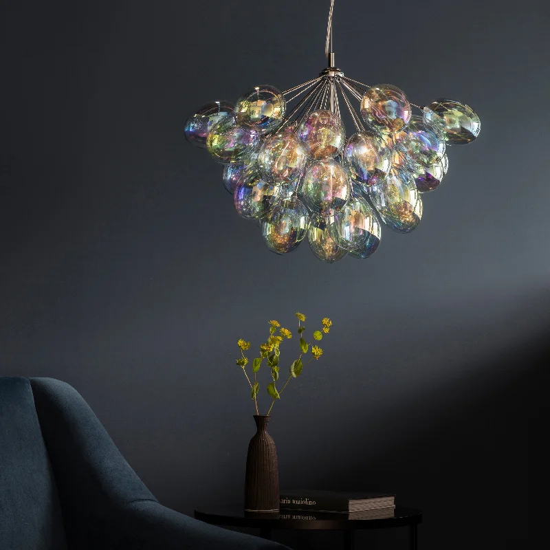 Art Deco Chandeliers for a Retro - Glam LookBoundless 6Lt Indoor Pendant Light In Chrome Plate & Iridescent Glass Finish