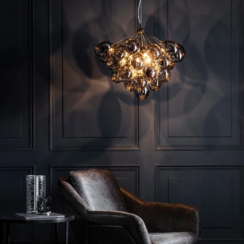 Chandeliers with Dimmable Lights for Ambiance ControlBoundless 6Lt Indoor Pendant Light In Black Chrome Plate & Dark Chromed Glass Finish