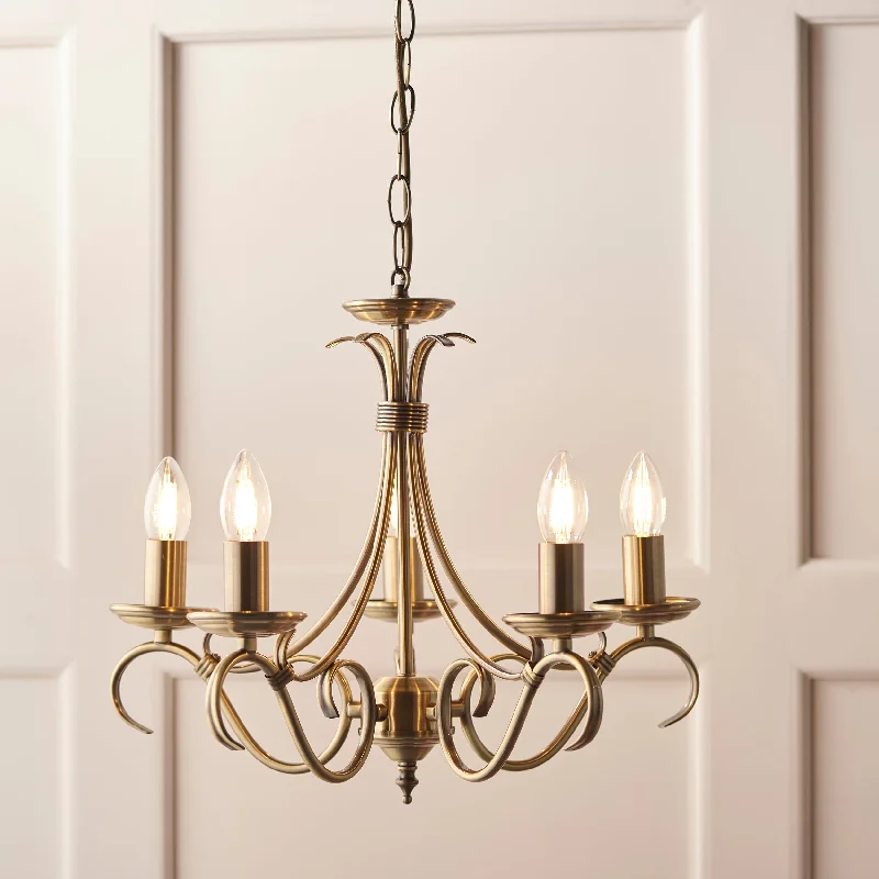 Chandeliers for Living Rooms to Create a Focal PointClarissa 5Lt Indoor Pendant Light In Antique Brass Plate Finish